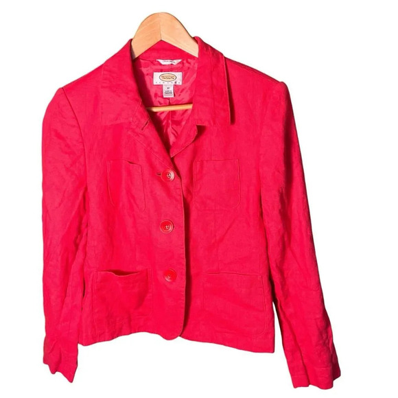 Vintage Talbots Women’s Irish Linen Blazer 10P Hot Pink Preppy Career Jacket - Picture 4 of 12